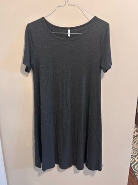 Dark Gray Short Sleeve Swing Dress‎ - Women